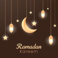 Ramadan luxe Contexte. islamique Contexte avec une combinaison de brillant or lanternes, croissant lune, adapté pour affiches, bannières, social médias et plus vecteur