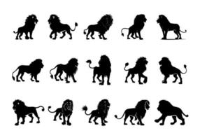 Lion Roi silhouette noir logo animaux silhouettes Icônes ensemble main tiré Lion tête visage silhouette vecteur illustration