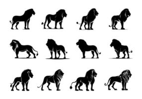 Lion Roi silhouette noir logo animaux silhouettes Icônes ensemble main tiré Lion tête visage silhouette vecteur illustration