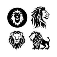 Lion tête visage logo ensemble silhouette noir icône tatouage mascotte main tiré Lion Roi silhouette animal vecteur illustration