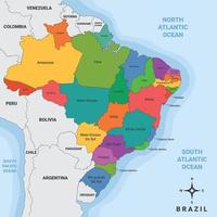 Brésil pays carte avec alentours les frontières vecteur