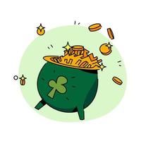 Saint Patrick c'est journée. lutin avec une pot de or pièces de monnaie. traditionnel nationale personnage de irlandais folklore. élément de le ensemble de lutins 04. de fête collection. isolé sur blanc Contexte vecteur