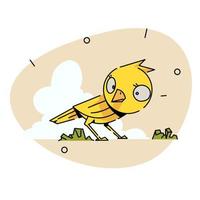 Jaune oiseau cette est à la recherche pour nourriture sur le sol. plat vecteur illustration.