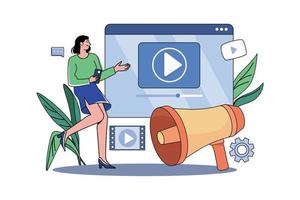 concept d'illustration marketing vidéo sur fond blanc vecteur