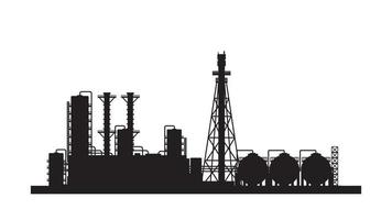 pétrole raffinerie plante et chimique usine silhouette vecteur illustration