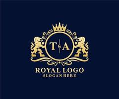 modèle initial de logo ta lettre lion royal luxe dans l'art vectoriel pour le restaurant, la royauté, la boutique, le café, l'hôtel, l'héraldique, les bijoux, la mode et d'autres illustrations vectorielles.