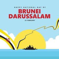brunei Darussalam nationale journée vecteur illustration avec une longue drapeau et silhouette de le palais dans brillant journée paysage.