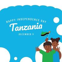 Tanzanie indépendance journée vecteur illustration avec une garçon et le sien maman agitant le nationale drapeau.