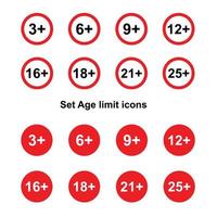 ensemble de âge restrictions panneaux. âge limite Icônes. vecteur