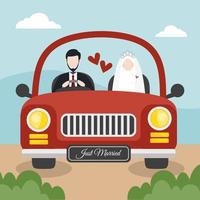 musulman mariage couple dans le voiture illustration pour mariage invitation vecteur