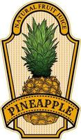 ananas badge ou logo modèle. main tiré fruit esquisser avec rétro typographie et les frontières. ancien prime emblème. isolé. vecteur