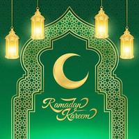 islamique Contexte pour Ramadan kareem et eid mubarak 2023. d'or et vert, avec lanterne, islamique ornement modèle vecteur