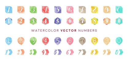 jeu de nombres colorés vecteur aquarelle