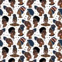 jolies filles afro-américaines. illustration vectorielle de femme noire avec des lèvres brillantes et turban. idéal pour les avatars. motif de surface transparente isolé sur blanc.