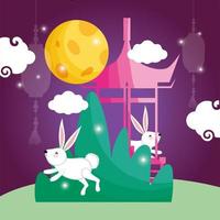 image de festival de lune heureuse lapin vecteur