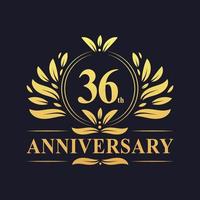 Conception du 36e anniversaire, logo d'anniversaire luxueux de couleur dorée 36 ans. vecteur