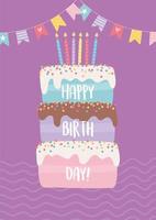 carte d'anniversaire colorée avec gâteau vecteur