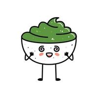 mascotte de sushi kawaii en style dessin animé. joli bol de wasabi pour le menu vecteur