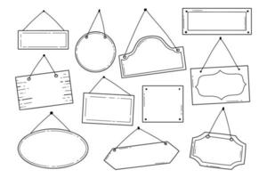 main tiré ensemble de ouvert et fermé porte signe. griffonnage esquisser style. magasin porte ou fenêtre ouvert étiqueter. vecteur illustration.