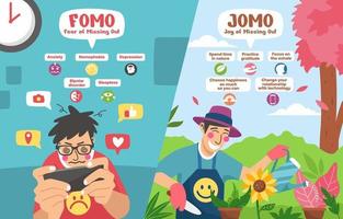 concept infographique fomo vs jomo vecteur