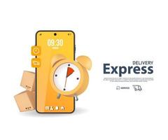 3d en ligne Express livraison. vite répondre livraison paquet livraison sur mobile. vecteur illustration