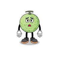 melon fruit dessin animé illustration avec triste visage vecteur