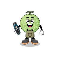 dessin animé illustration de melon fruit comme une coiffeur homme vecteur