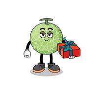 melon fruit mascotte illustration donnant une cadeau vecteur