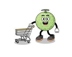 dessin animé de melon fruit en portant une achats chariot vecteur