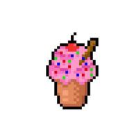 fraise la glace crème dans pixel art style vecteur