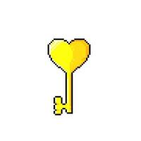 d'or l'amour clé dans pixel art style vecteur