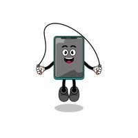 téléphone intelligent mascotte dessin animé est en jouant saut corde vecteur