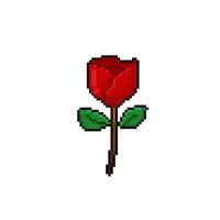 Célibataire rouge fleur dans pixel art style vecteur