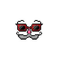 Soleil des lunettes avec moustache dans pixel art style vecteur