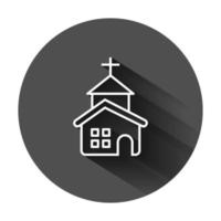 église icône dans plat style. chapelle vecteur illustration sur noir rond Contexte avec longue ombre. religieux bâtiment affaires concept.