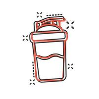 icône de shaker dans le style comique. illustration de dessin animé de vecteur de bouteille de sport sur fond blanc isolé. effet d'éclaboussure du concept d'entreprise de conteneur de remise en forme.