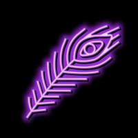paon plume doux duveteux néon lueur icône illustration vecteur