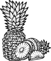 été ananas ligne art coloration page pour adulte vecteur