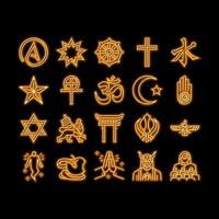 religion, prière culte et athéisme néon lueur icône illustration vecteur