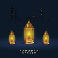 Ramadan kareem réaliste lanterne vecteur conception sur mosquée