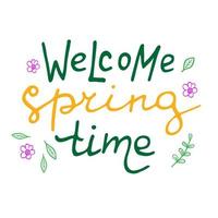 vecteur illustration de bienvenue printemps temps caractères isolé avec décortif éléments. printemps carte