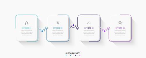 modèle de conception d'étiquettes infographiques vectorielles avec icônes et 4 options ou étapes. peut être utilisé pour le diagramme de processus, les présentations, la mise en page du flux de travail, la bannière, l'organigramme, le graphique d'informations. vecteur