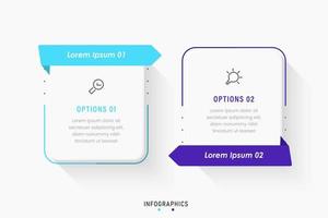 modèle de conception d'étiquettes infographiques vectorielles avec icônes et 2 options ou étapes. peut être utilisé pour le diagramme de processus, les présentations, la mise en page du flux de travail, la bannière, l'organigramme, le graphique d'informations. vecteur