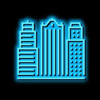 gratte-ciel affaires centre bâtiment néon lueur icône illustration vecteur