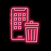 mobile téléphone poubelle poubelle néon lueur icône illustration vecteur
