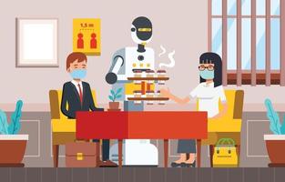 Les gens prennent le café du serveur de robot dans un coffeeshop