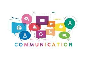 illustration vectorielle d'un concept de communication. le mot communication avec des icônes colorées vecteur