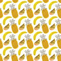 motif d'enveloppe sans couture avec ananas de fruits, banane, orange. modèle sans couture avec fond de fruits. illustrations vectorielles pour une conception enveloppante sans couture. vecteur