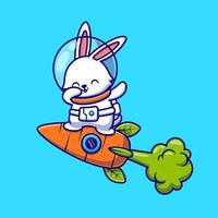 mignonne lapin astronaute tamponner et en volant avec carotte fusée dessin animé vecteur icône illustration. animal La technologie icône concept isolé prime vecteur. plat dessin animé style