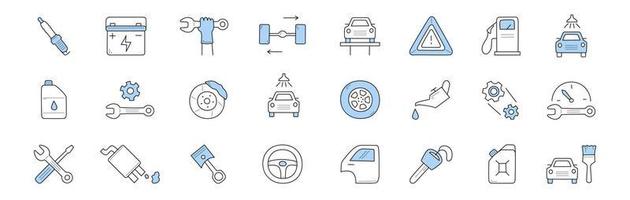 icônes de doodle de service de voiture, signes vectoriels de réparation automatique vecteur